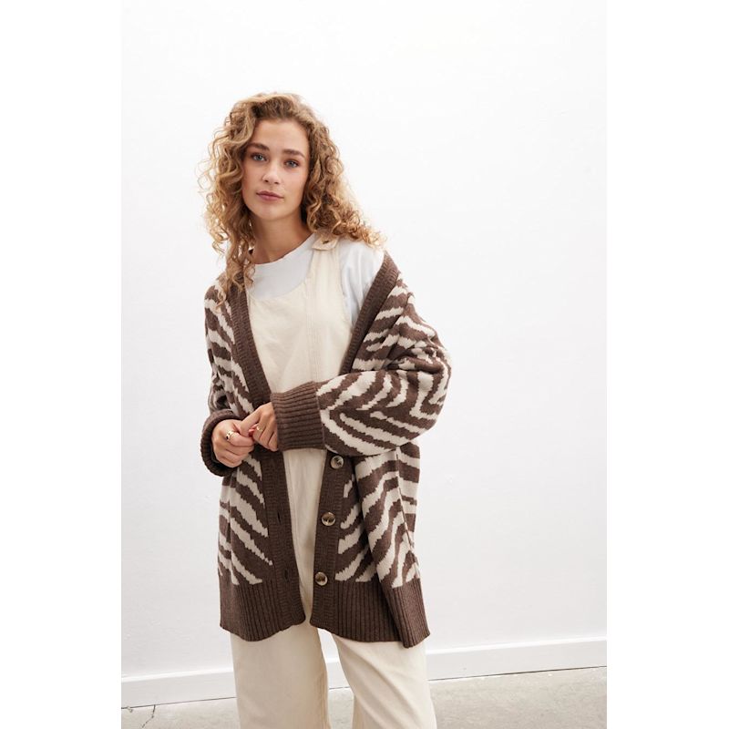 Brown Ranva Zebra Print Cardigan main image 0