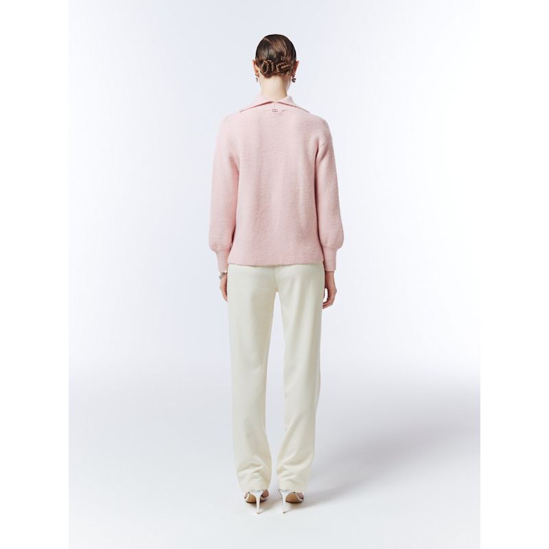 Pointelle-Detail Funnel-Neck Jumper In Blush Pink | SOUR FIGS | Wolf ...