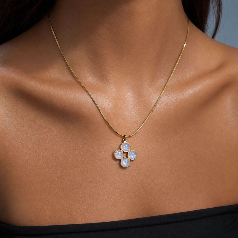 Rainbow Moonstone Clover Pendant Necklace In Gold | SAÉA | Wolf & Badger