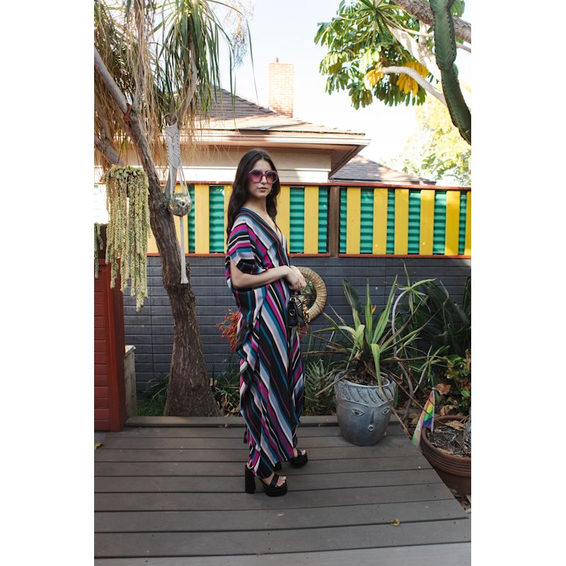 Raspberry Stripe Caftan Kaftan Dress | Jennafer Grace | Wolf & Badger