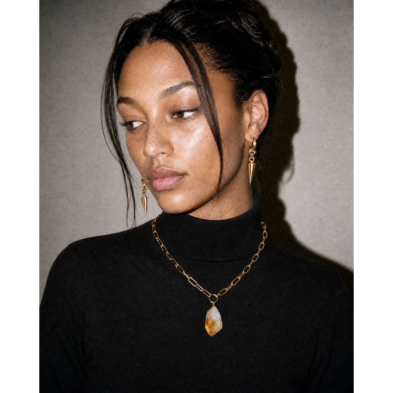Raw Citrine Pendant Gold Paperclip Chain Necklace | SAÉA | Wolf & Badger