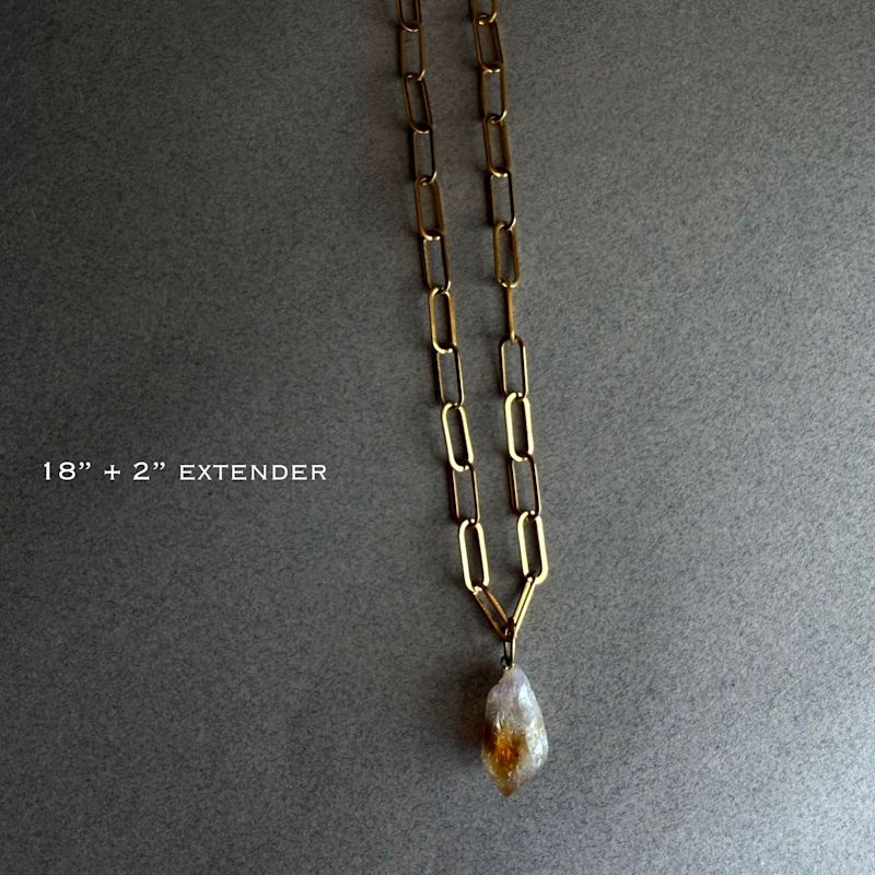 Raw Citrine Pendant Gold Paperclip Chain Necklace | SAÉA | Wolf & Badger