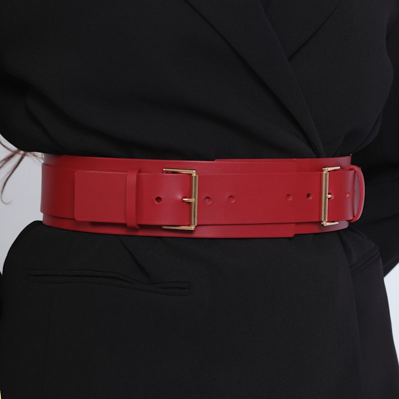 Red Double Buckle Wide Belt | Haute Cuir | Wolf & Badger