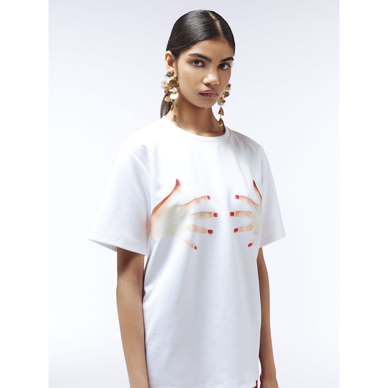 Red Manicure Hands Graphic T-Shirt In White | SOUR FIGS | Wolf & Badger