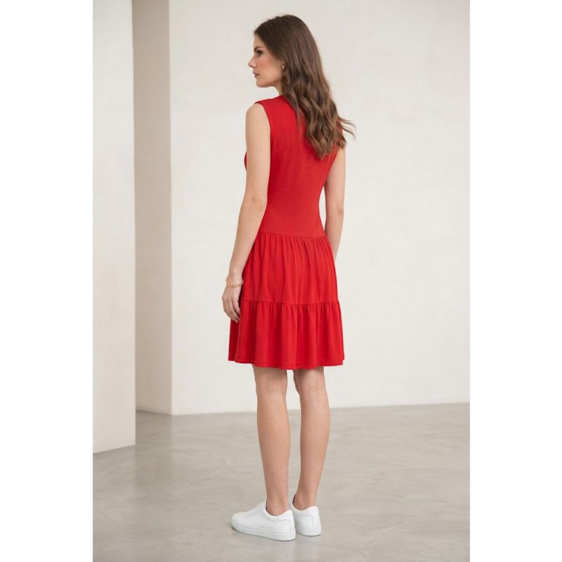 Red Sleeveless Tiered V-Neck Dress | Conquista | Wolf & Badger