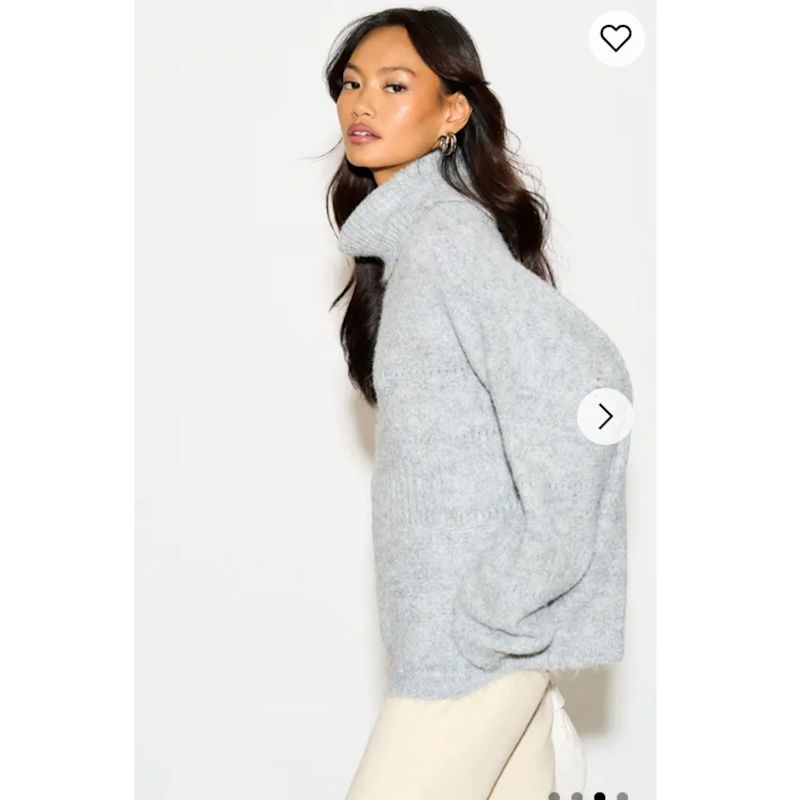 Relaxed-Fit Roll Neck Jumper With Open-Knit Detailing In Grey | CY ...
