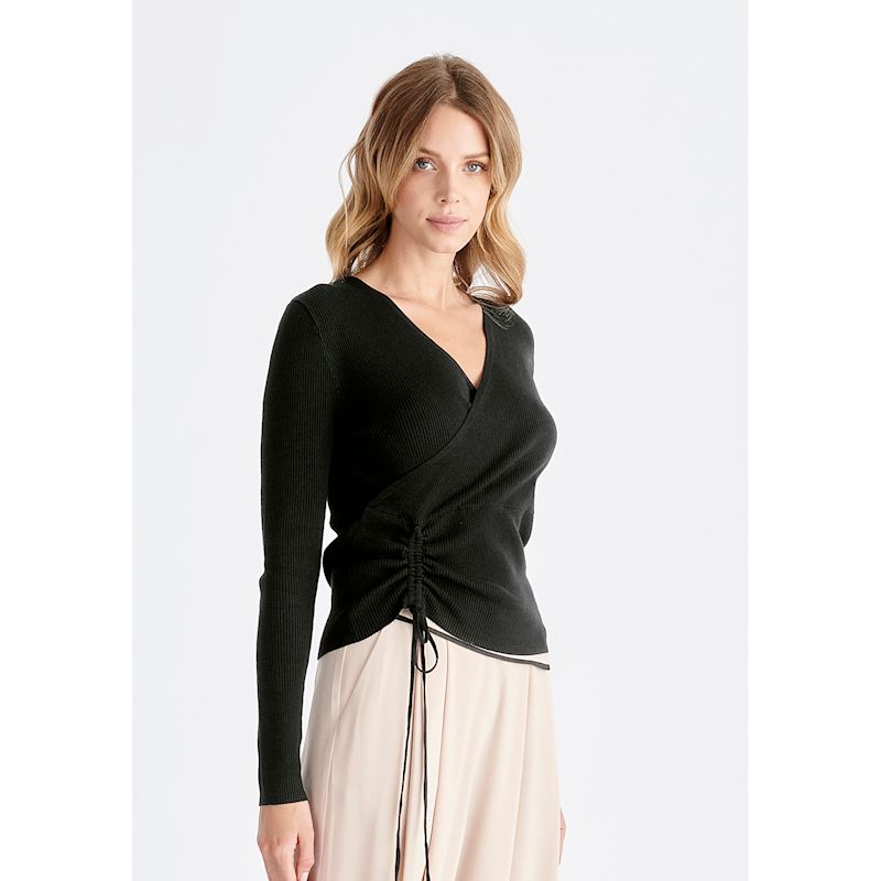 Ribbed Drawstring Top In Black | PAISIE | Wolf & Badger