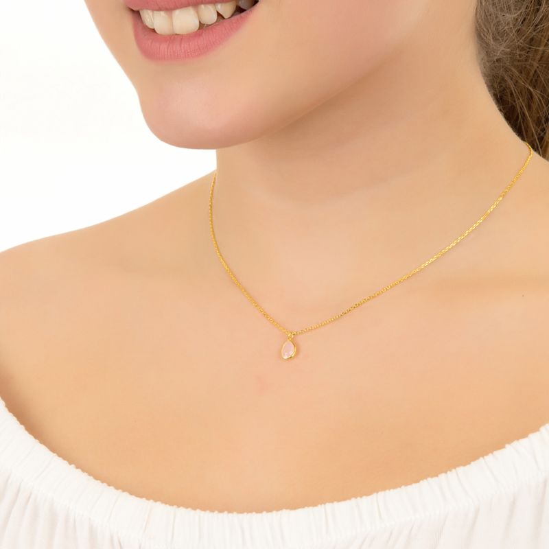 Pisa Mini Teardrop Necklace Silver Rose Quartz