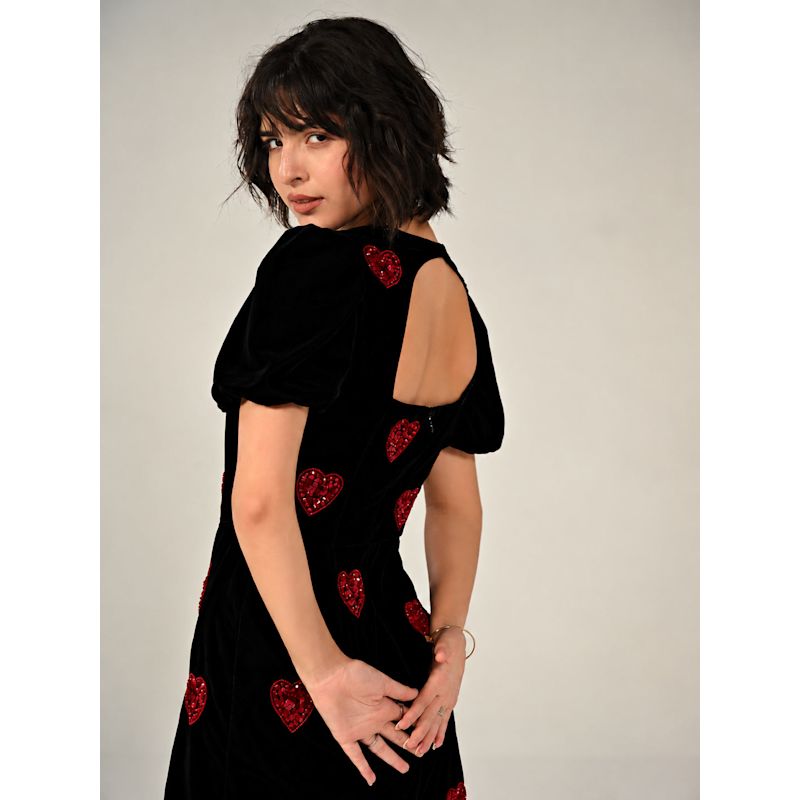 Rosheen Black Velevt Hand Embellished Heart Mini Dress | Rose & Nancy ...