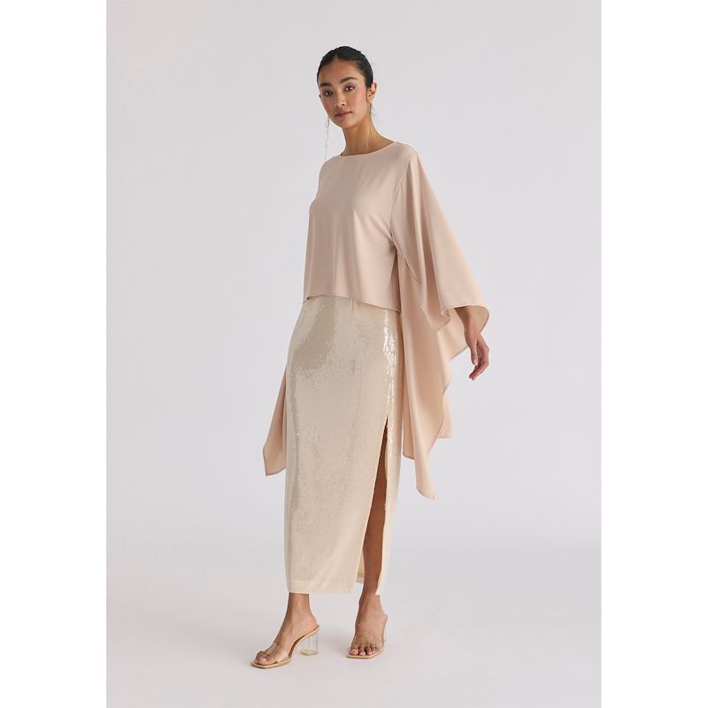 Round Neck Cape Top In Cream | PAISIE | Wolf & Badger