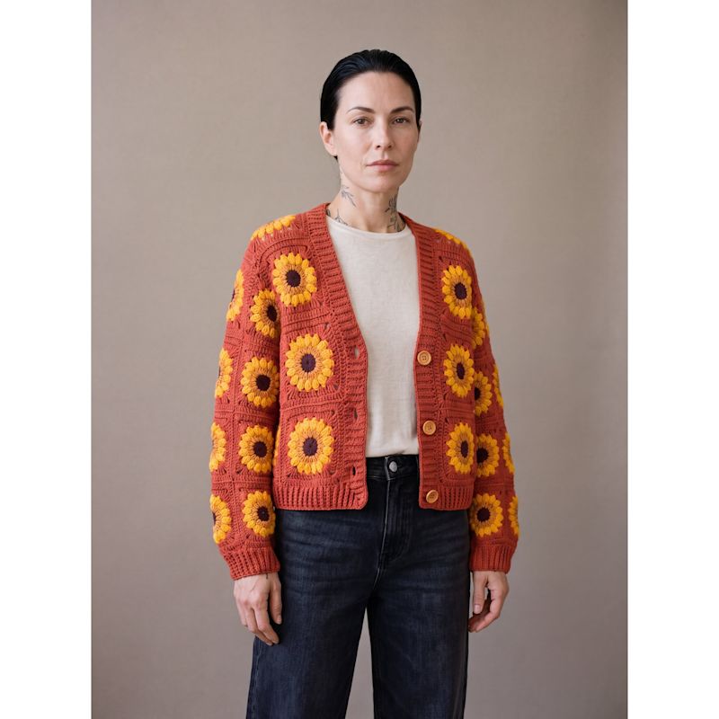 Rust Sunflower Granny Square Handmade Crochet Cropped Cardigan | Ana ...