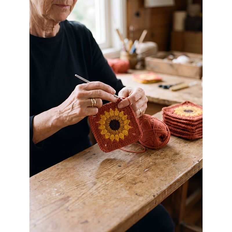 Rust Sunflower Granny Square Handmade Crochet Cropped Cardigan | Ana ...