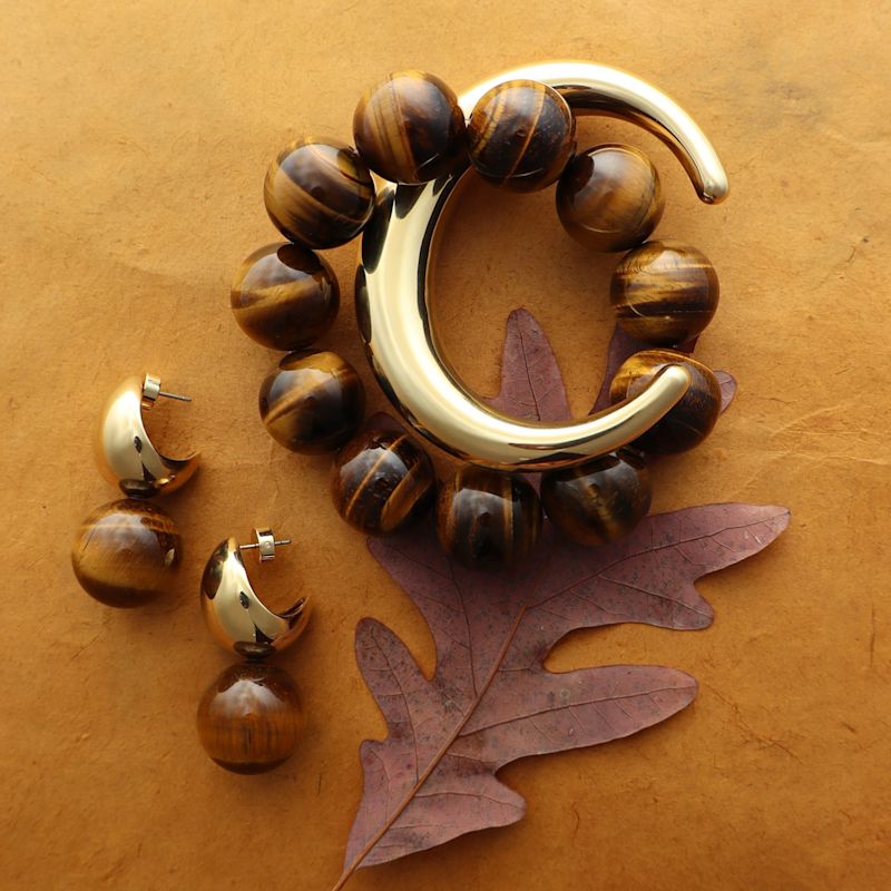 Sadie Tiger Eye Sphere Statement Earrings | Hye Jane Jewelry | Wolf ...