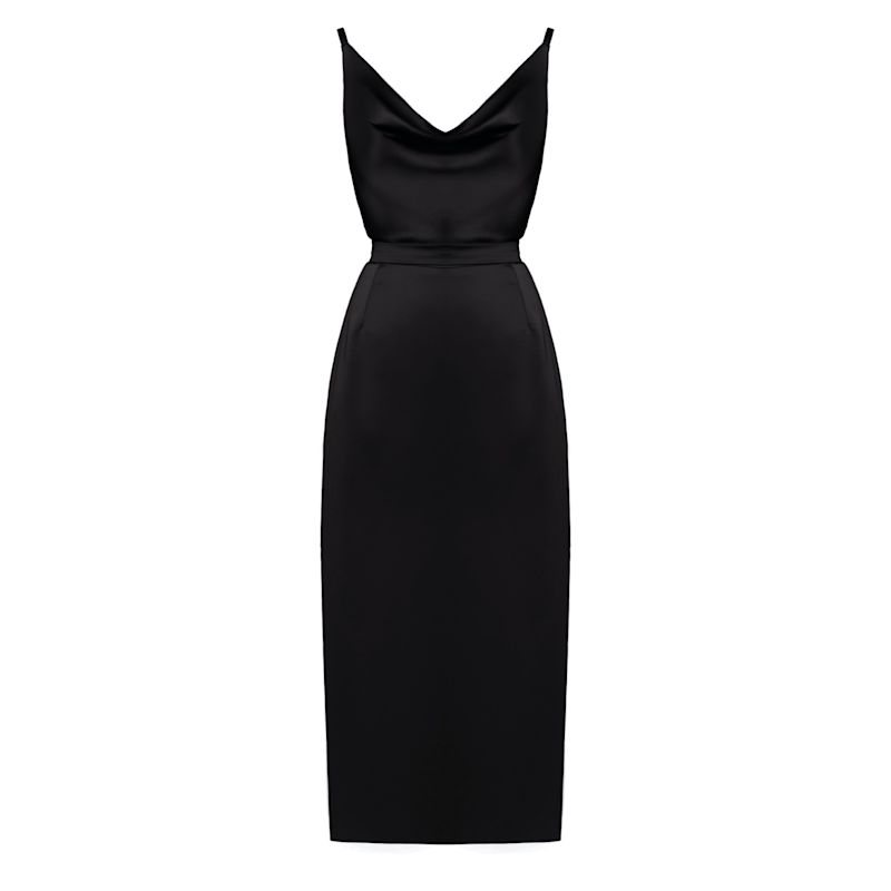 KAMEA black satin open back dress