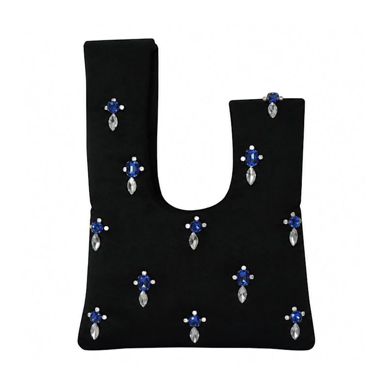 Sapphire Crystal Hand-Embellished Satin Mini Wristlet Pouch - Black ...