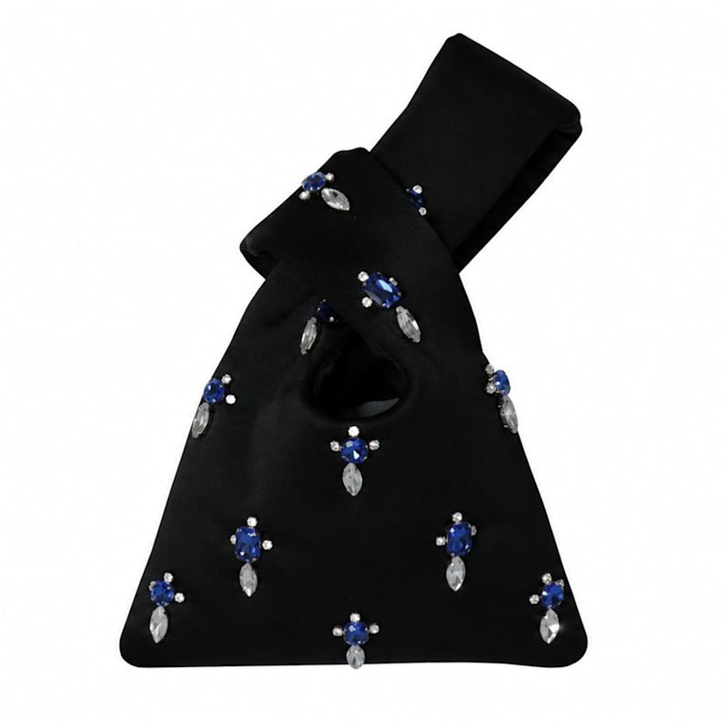 Sapphire Crystal Hand-Embellished Satin Mini Wristlet Pouch - Black ...