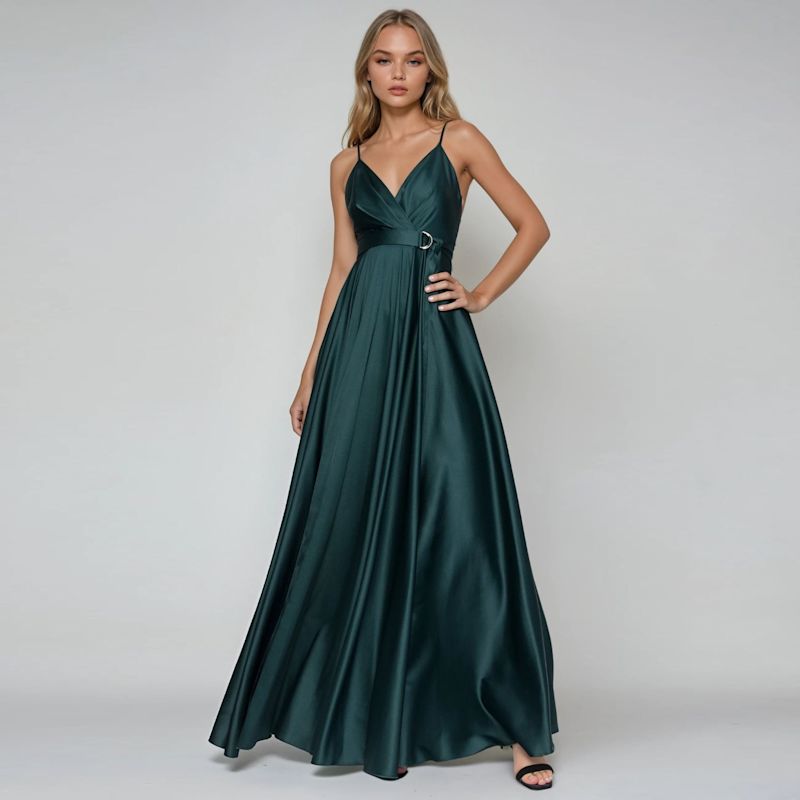 slim fit dress slacks Alances V-Neck Long Ruffled Prom Dress Emerald / Small main image 0