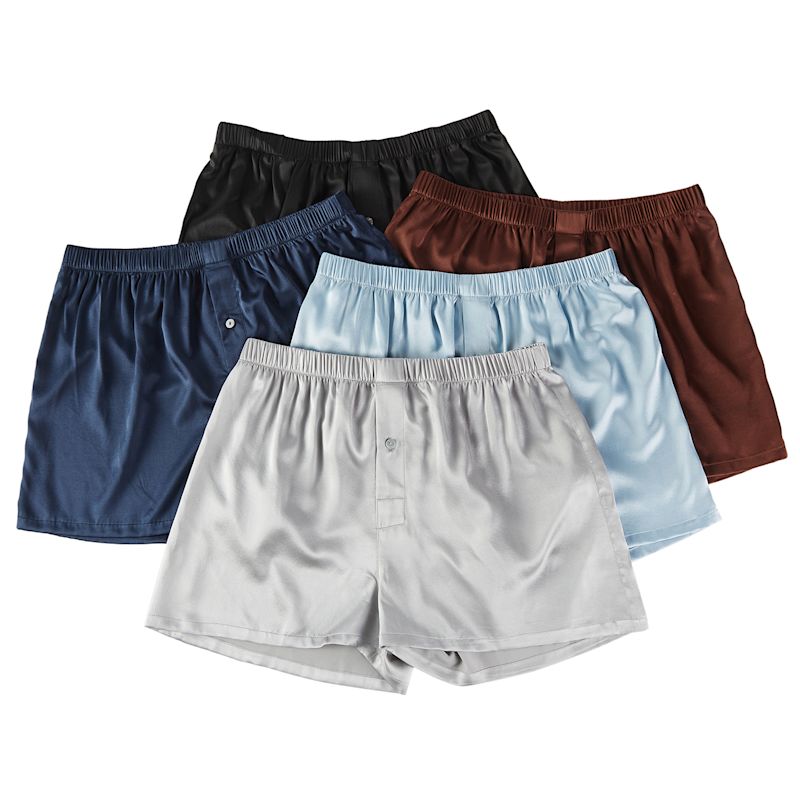 Set Of Five Pure Mulberry Silk Men's Boxers | Mid Rise With Button ...