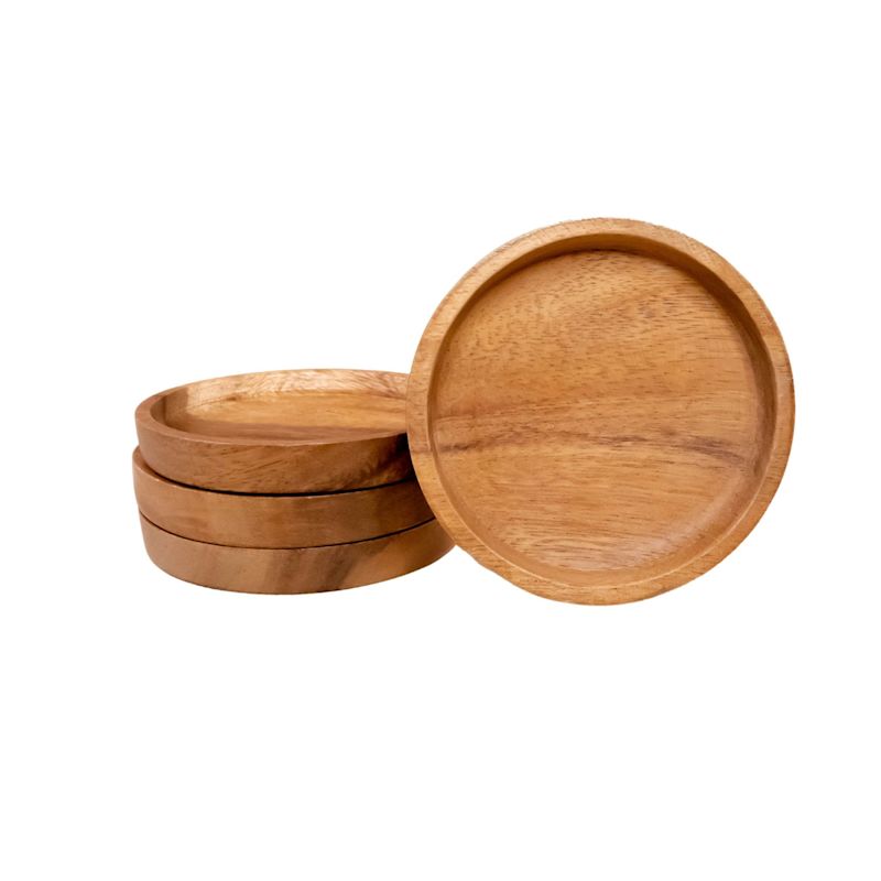 Set Of Four, Acacia Round Coasters | LIKHÂ | Wolf & Badger
