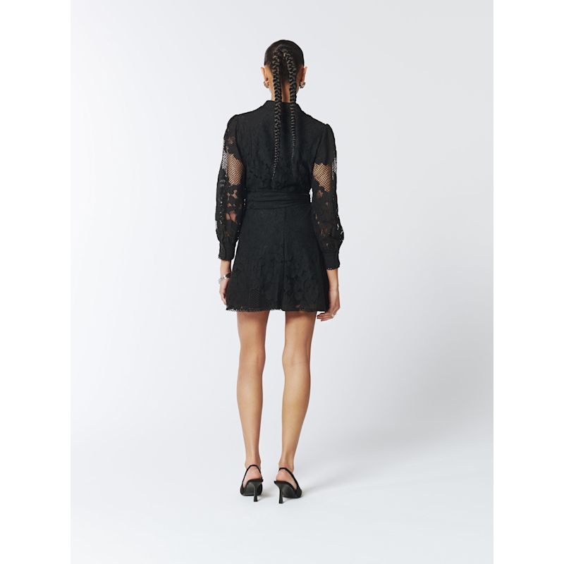 Sheer Lace Long Sleeve Mini Dress In Black | SOUR FIGS | Wolf & Badger
