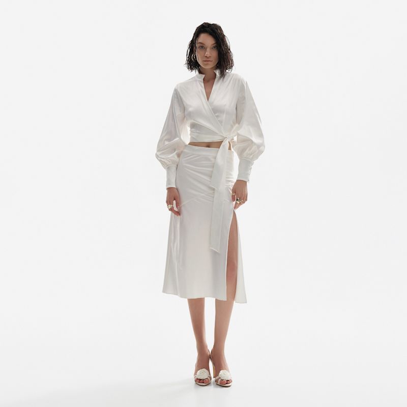 Lace Panel Midi Skirt with Side Slit main image 0