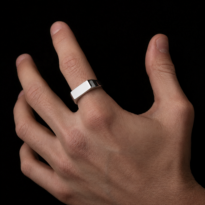 Silver Engraved Rectangle Signet Ring | Outrage London | Wolf & Badger