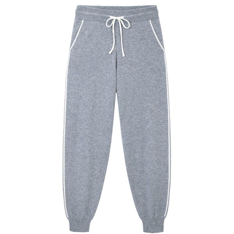 Silver Grey Cashmere Cuffed Ankle Joggers With Ivory Contrast | Mamu ...