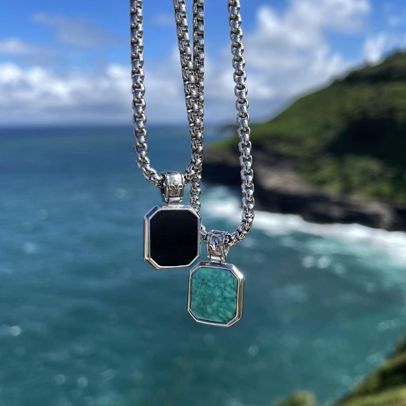 Silver Necklace With Square Turquoise Pendant | Nialaya | Wolf