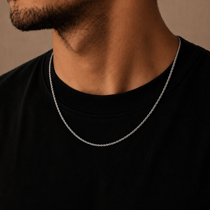 Silver Slim Rope Chain Necklace | Outrage London | Wolf & Badger
