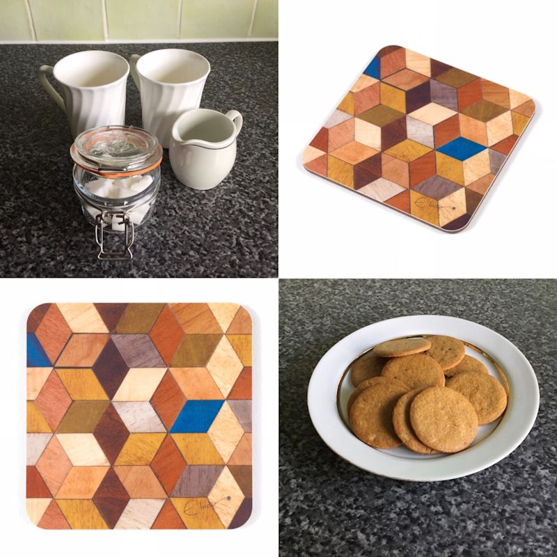 Six Square Coasters In Warm Earthy Shades With A Pop Of Blue. Heat ...