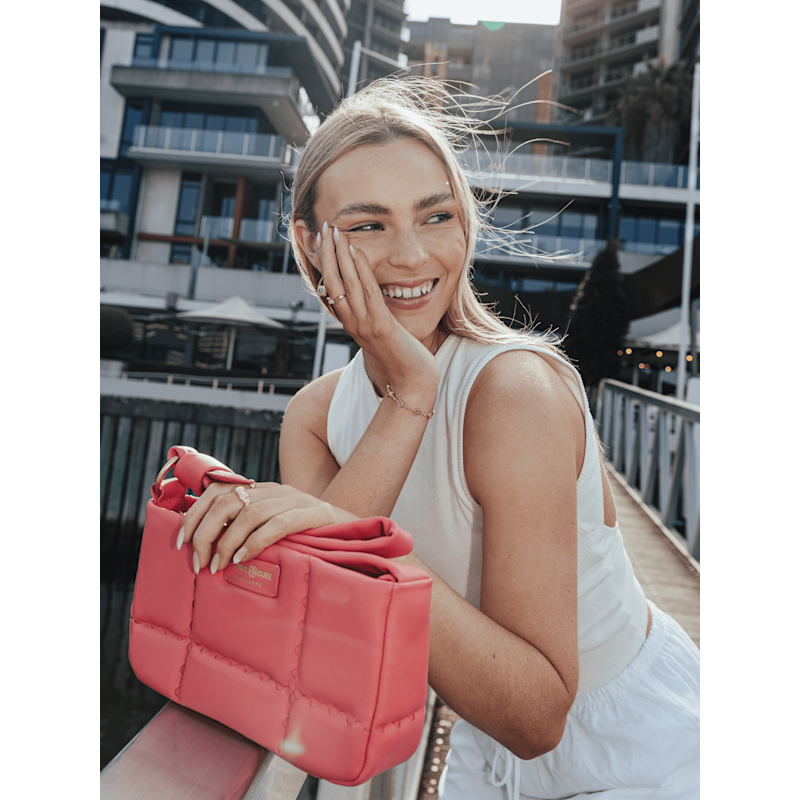 Square Stitch Cushion Shoulder Bag - Coral | Orange Cube | Wolf