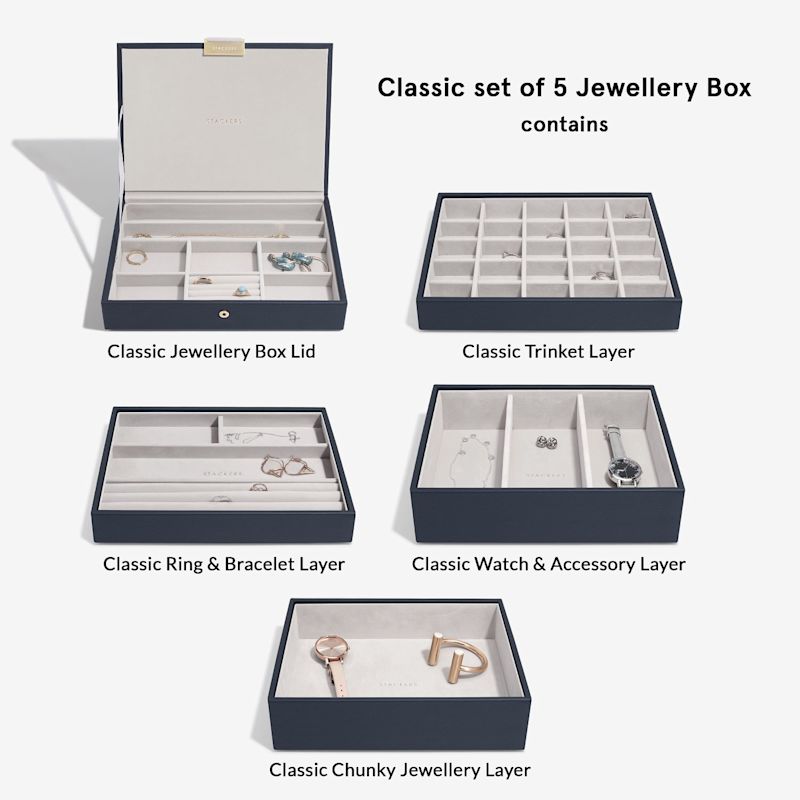Stackers Navy Pebble Classic Jewelry Box Set Of Five | Stackers | Wolf ...