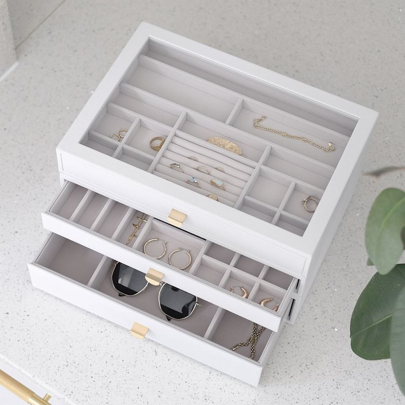 Stackers Supersize White Pebble Set Of Three Drawers Jewelry Box ...