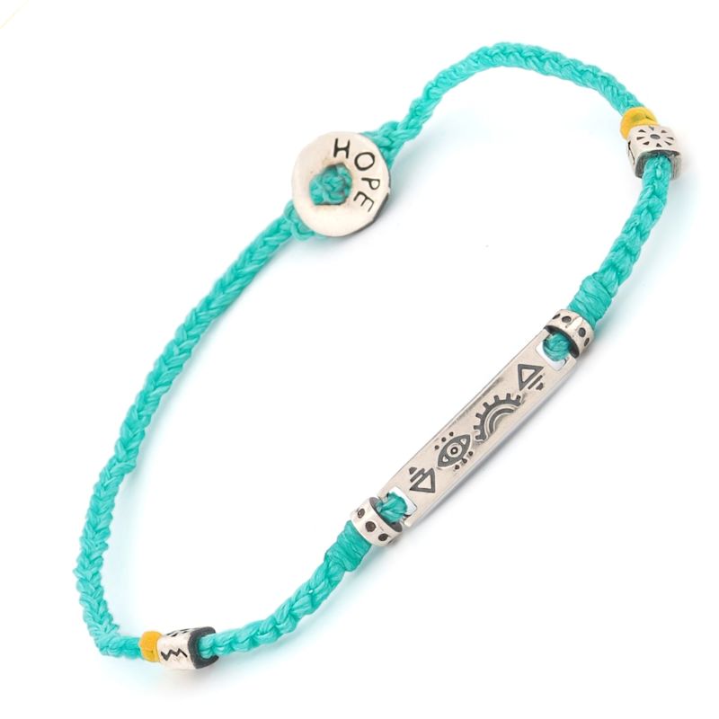Sterling Silver Spiritual Symbols Turquoise Woven Hope Braided Bracelet ...