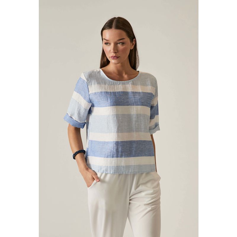 Striped Back Button Top | James Lakeland | Wolf & Badger
