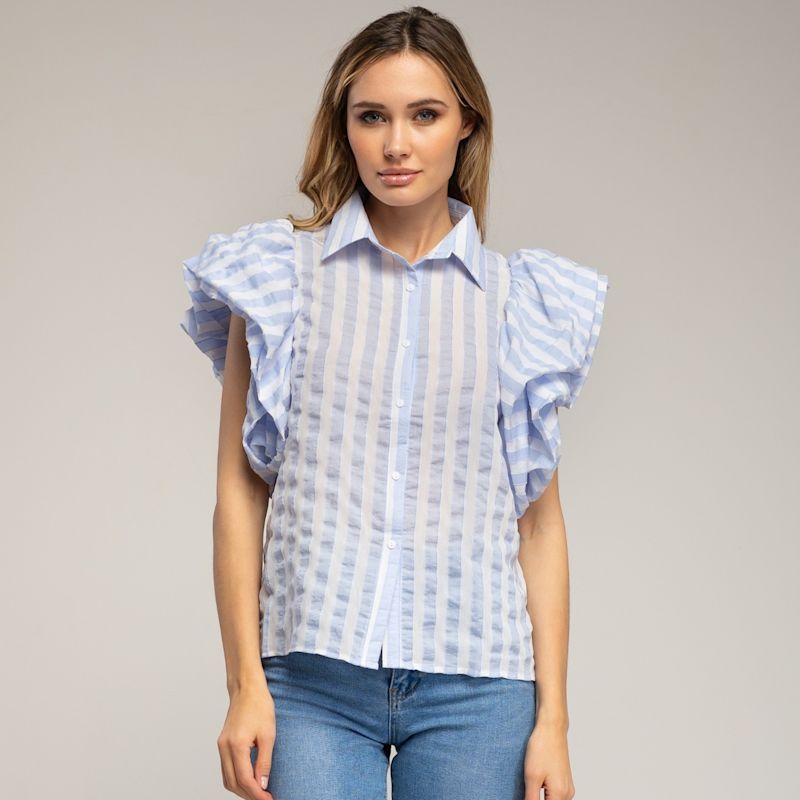 Striped Shirt With Puffed Sleeves Blue | TANTRA SPAIN SL | Wolf & Badger