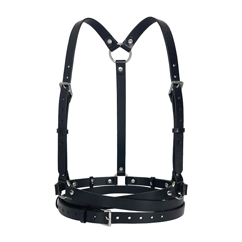 Textured Black Double Belt Harness | Haute Cuir | Wolf & Badger