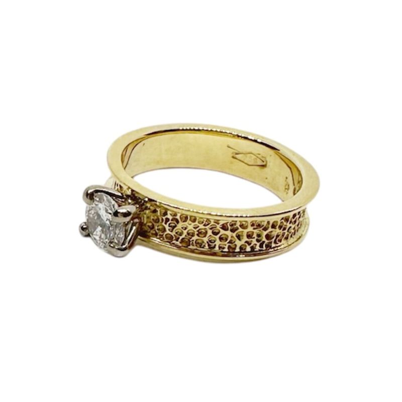 Textured Gold Solitaire Diamond Ring One Of A Kind | Tg-Jewelry By ...