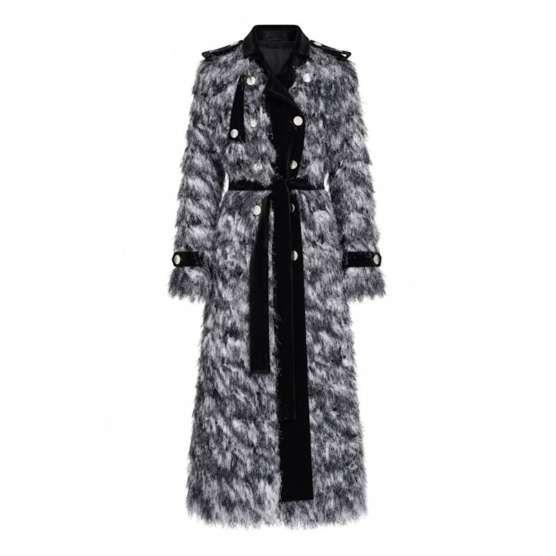 Textured Velvet-Detail Long Coat – Charcoal Grey | Julia Allert | Wolf ...