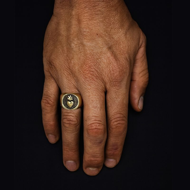 The Sacred Heart Ring - Gold Vintage - Waterproof Brass - Mens | Perry ...