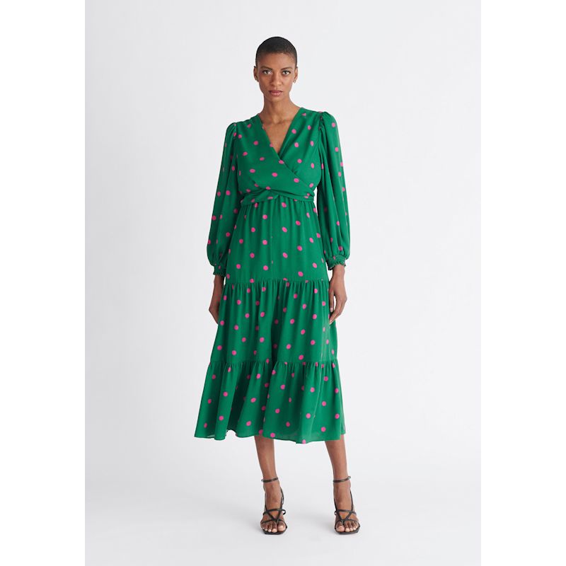 Tiered Hem Polka Dot Dress In Green And Pink | PAISIE | Wolf & Badger