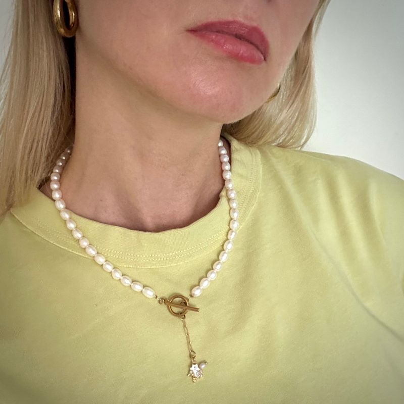 Handmade Cultured Freshwater Pearls Necklace With Hanging Real Gold ...