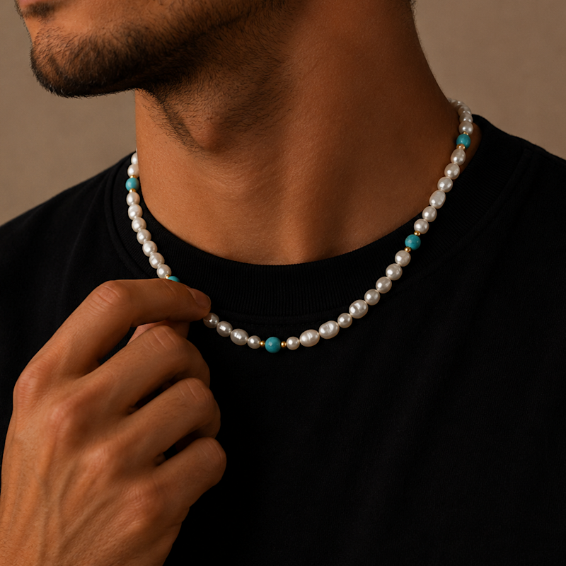 Turquoise Pearls Necklace | Outrage London | Wolf & Badger