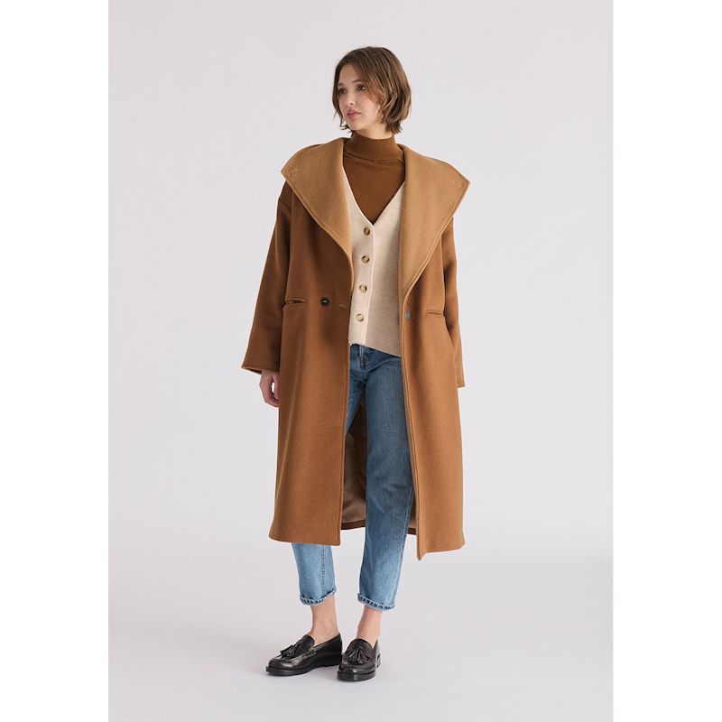 Two-Tone Double Breasted Wool Blend Coat In Brown | PAISIE | Wolf & Badger