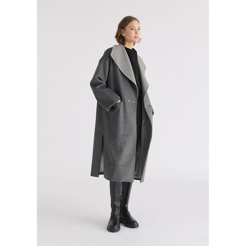 Two-Tone Double Breasted Wool Blend Coat In Grey | PAISIE | Wolf & Badger