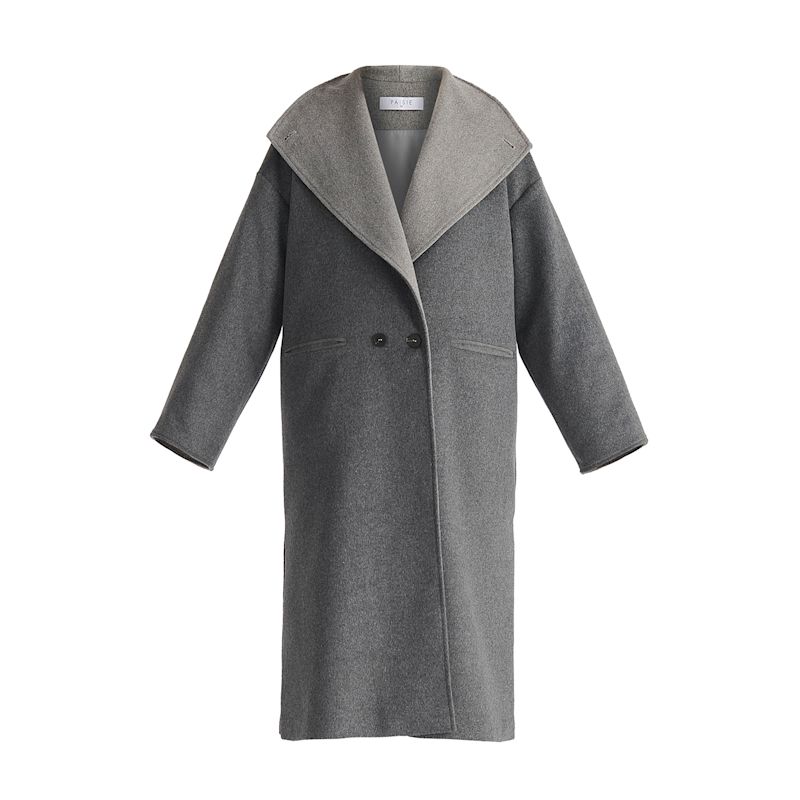 Two-Tone Double Breasted Wool Blend Coat In Grey | PAISIE | Wolf & Badger