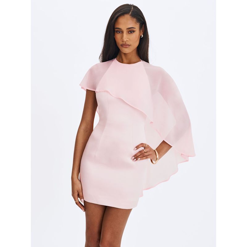 Umeko Tulip Pink Asymmetrical Cape Mini Dress | Miss Circle New York ...