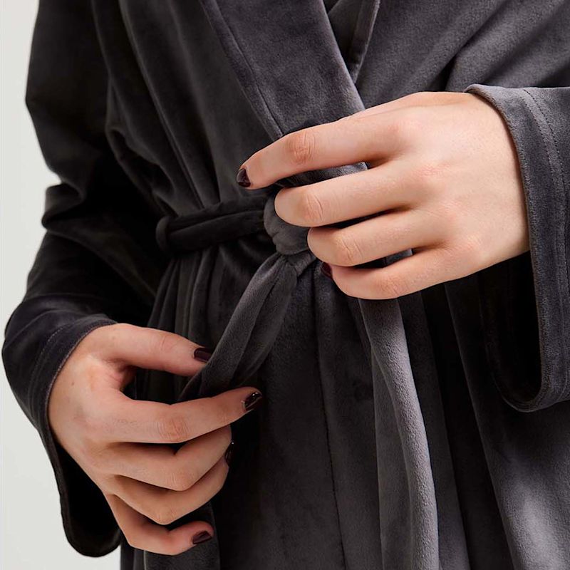 Velour Longline Robe In Raven | Pretty You | Wolf & Badger