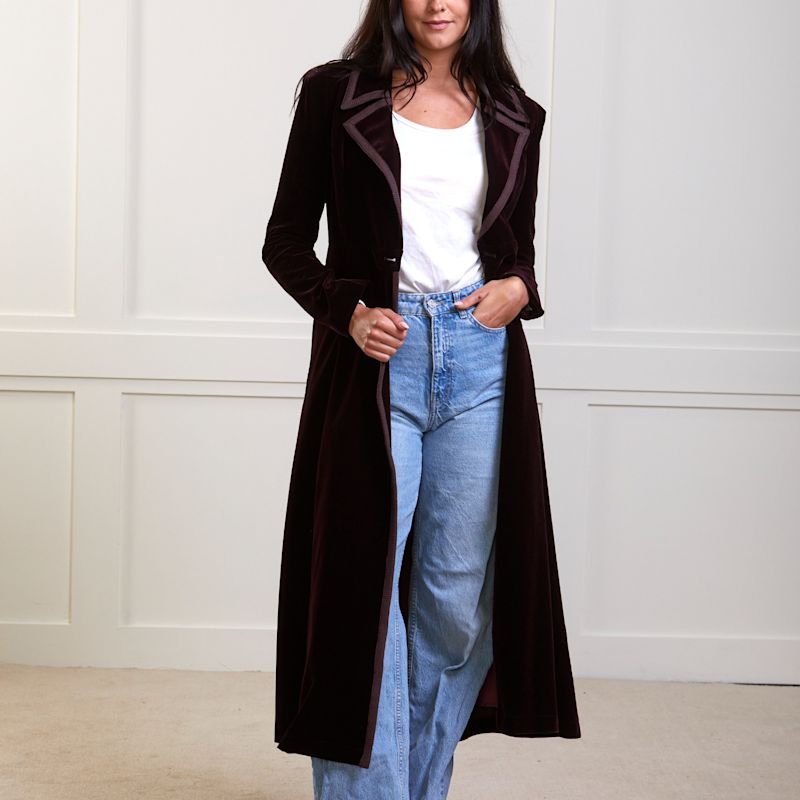 Guinea Velvet A-Line Coat Dress - Purple
