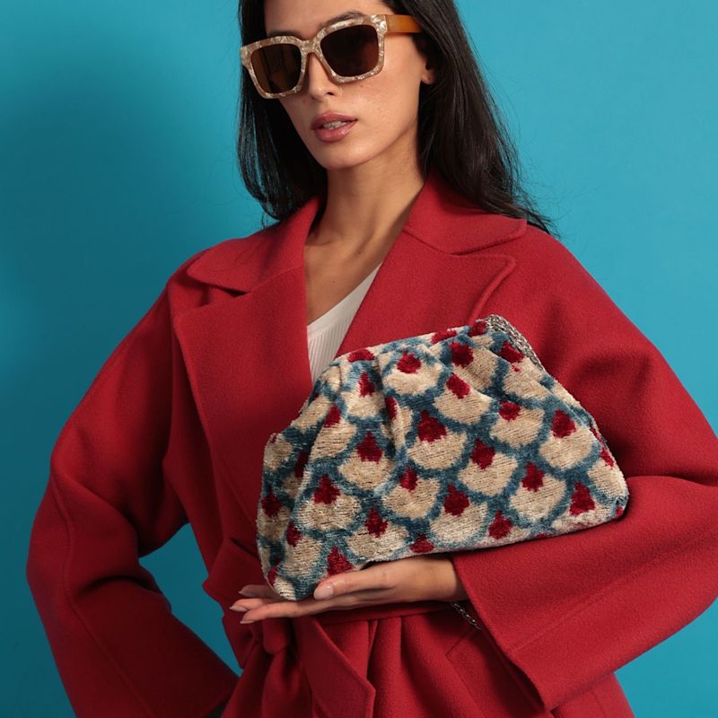 Victoria Ikat Multicolour Bag - Blush Pink/ Black/ Grey/ Ecru/ Vintage Red